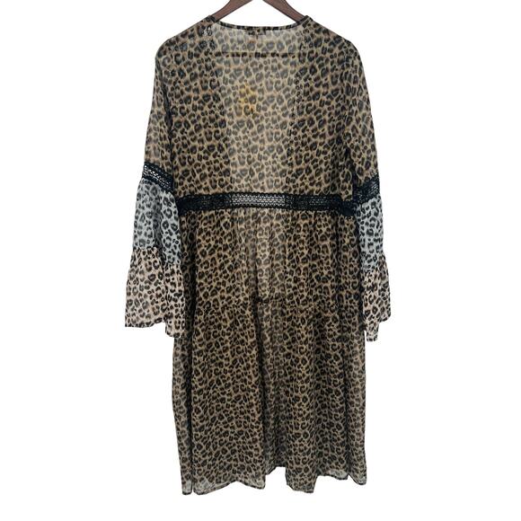 JODIFL Leopard Print Tiered Open Front Sheer Duster Women's Size Small NEW!!! - Picture 4 of 5